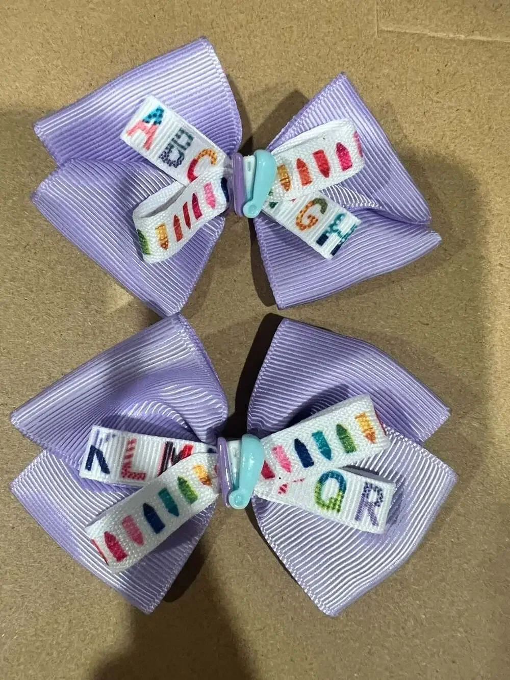 Back to School Alphabet and Crayon Print Hair Bow Clips (Set of 2)
